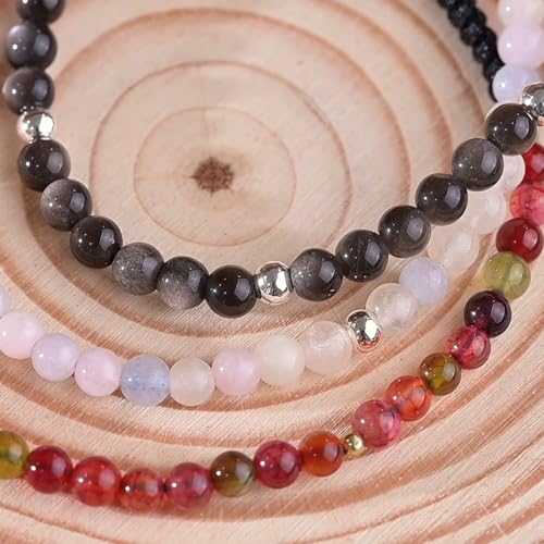 Natural Stone&925 Sterling Silver/18K Gold Anklet,│4MM│9-12 in│, Hand Woven, Adjustable Size - color: Colourful Tourmaline Anklet，4MM