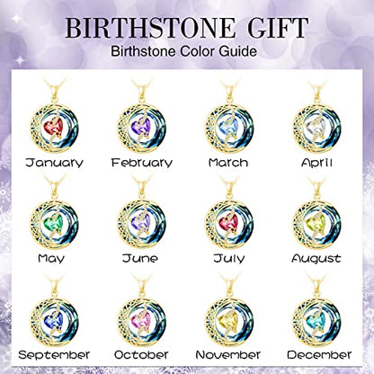 TOUPOP Birthstone Necklace Women Sterling Silver Moon Star Birthday Jewelry | Celtic Moon Pendant with Blue Crystal Anniversary Christmas Jewelry Gifts for Wife Mom Her - color: B-06-Alexandrite-Gold
