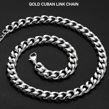 WomenGifts Cuban Link Chain Necklace for Women, Waterproof 14k Gold Silver Plated Chain Choker, Non Tarnish Stainless Steel Jewelry, 3.5/5/6/8/11mm,14/16/18 Inch Thin&Chunky&Thick - color: Silver, style: 8MM-14"