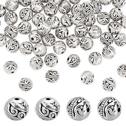 PH PandaHall 8mm Round Spacers Beads, 60pcs Tibetan Alloy Metal Charms Beads Antique Silver Metal Loose Spacer Beads for Bracelet Necklace Jewelry Making, Hole: 1.5mm - color: Round Antique Silver - 60pcs, size: 8mm