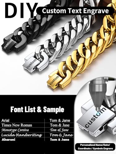 ChainsHouse Stainless Steel Cuban Link Bracelet, 6mm/8mm/12mm/17mm Width, 7.5"/8.3"/9", Black/ 18K Gold Plated Chain Wrist Bracelets for Men Women, Send Gift Box - color: Q: Steel-12mm width-custom