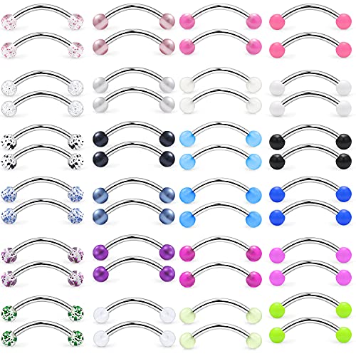 16G Clear Plastic Curved Barbells Eyebrow Ring Snake Eyes Tongue Rings Acrylic Bioflex Cartilage Helix Tragus Earrings Nipple Belly Lip Ring Piercing Retainer Length 6mm 8mm 10mm 12mm 36pcs - color: Glow In The Drak 16mm