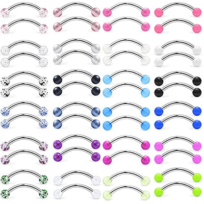 16G Clear Plastic Curved Barbells Eyebrow Ring Snake Eyes Tongue Rings Acrylic Bioflex Cartilage Helix Tragus Earrings Nipple Belly Lip Ring Piercing Retainer Length 6mm 8mm 10mm 12mm 36pcs - color: Glow In The Drak 16mm