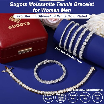 Moissanite Tennis Bracelet for Women Men S925 Sterling Silver D Color VVS1 Round Cut Moissanite Bracelet - color: Silver