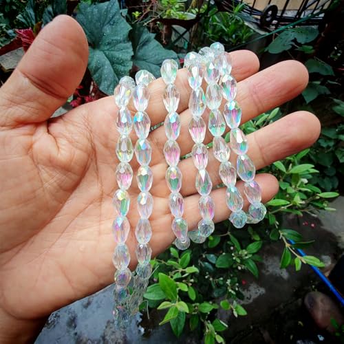 8x12mm Teardrop Glass Beads for Jewelry Making, Vertical Hole Faceted Crystal Prism Beads for Pendants Bracelet Necklace Earring, Pink with Green 100pcs - color: Pink with Green