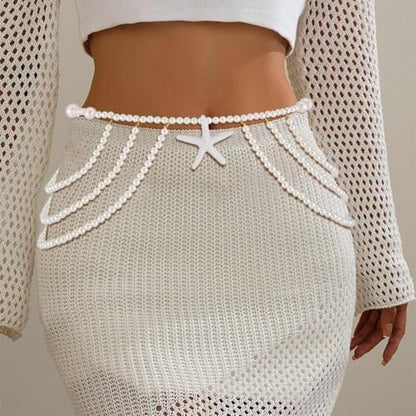 Florry Pearl Waist Chain Seashell Starfish Belly Chain Layered Waist Body Chains Summer Beach Party Club Body Accessories Jewelry for Women - color: Big Starfish