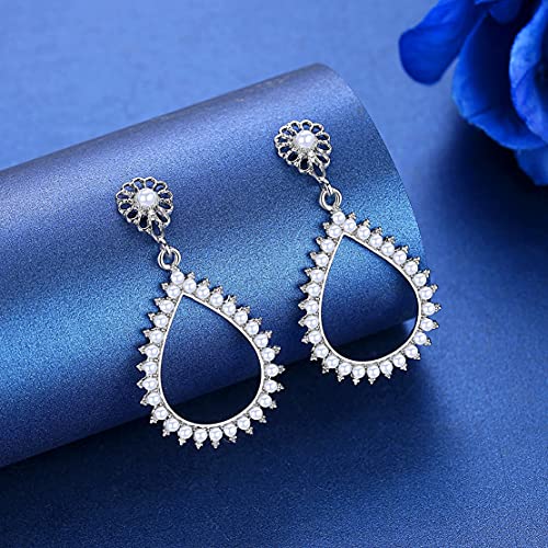 Flower Teardrop Bridal Wedding Dangle CZ Earrings in Silver/Gold Tone for Women Girl Bride Gift … - color: Fashion style 5