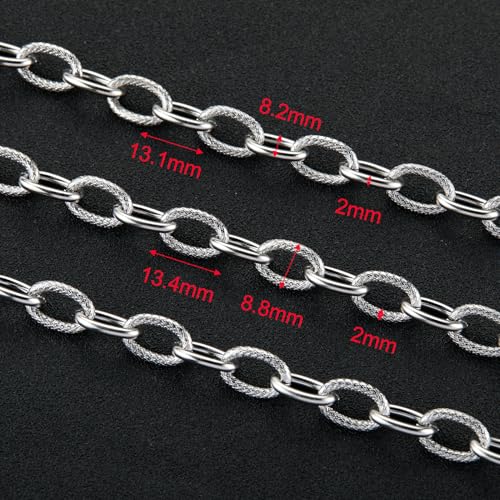 UMAOKANG Stainless Steel Chain for Jewelry Making Embossed Oval Chains Bulk | 2 Yard Silver Chain Necklace DIY for Men and Women Permanent Jewelry Supplies Findings - color: Oval (Steel)