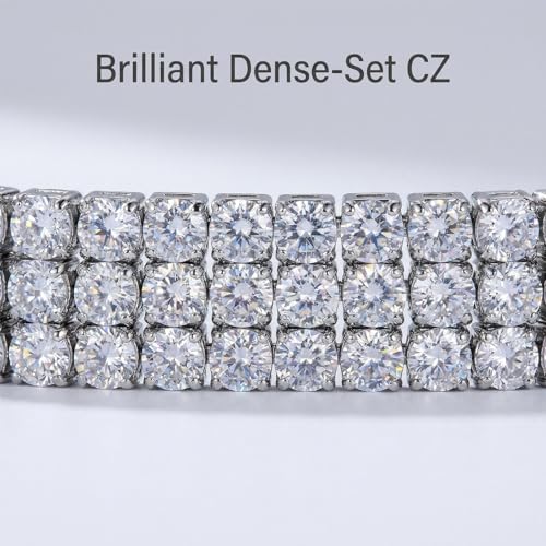 GulCean 14K Gold Plated 4mm Cubic Zirconia Classic Tennis Bracelet Copper CZ Charm Iced Out Tennis Bracelet for Women Men Size 6.7inch 7.5 inch - color: Silver, size: 7.5inch(19cm)