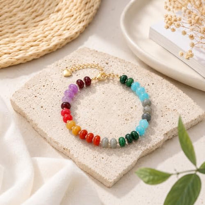 colorful Natural Stone Beaded Bracelets for Women, Boho Handmade Gemstone Bracelet, Stackable Summer Beach Jewelry - color: Colorful Bead 1