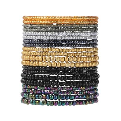 18-20PCS Colorful Bohemia Seed Beaded Bracelets Set Stackable Boho Stretch Bangle Bracelets Multilayer Boho Anket Concert Summer Beach Vaction Surf Jewelry Accessory - color: Golden Black-20pcs