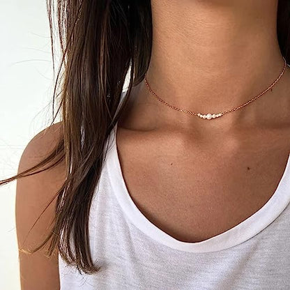 Kyerlyn Dainty Pearl Pendant Necklaces for Women 14K Gold Plated Handmade Layered Pearl Chain Necklace Delicate Layered Pearl Necklace Everyday Jewelry Gift - color: 7 Pearl-Gold