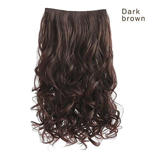 REECHO 14" 1-Pack 3/4 Full Head Wavy Clips in on Synthetic Hair Extensions HE008 Hairpieces for Women 5 Clips 3.6 Oz per Piece - Dark Brown - color: Dark Brown, size: 14 Inch (Pack of 1)