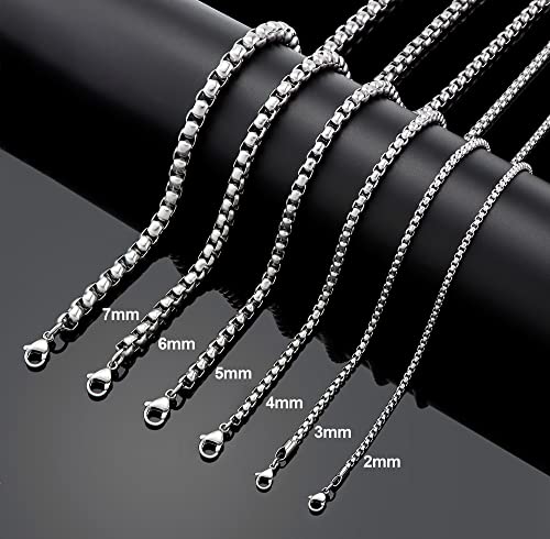 Square Rolo Chain Necklace Stainless Steel Round Box Necklace for Men Women/2mm-7mm/16Inch-36Inch - color: Stainless Steel-Silver, size: 18 Inches, style: 2 mm width