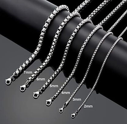 Square Rolo Chain Necklace Stainless Steel Round Box Necklace for Men Women/2mm-7mm/16Inch-36Inch - color: Stainless Steel-Silver, size: 20 Inches, style: 2 mm width