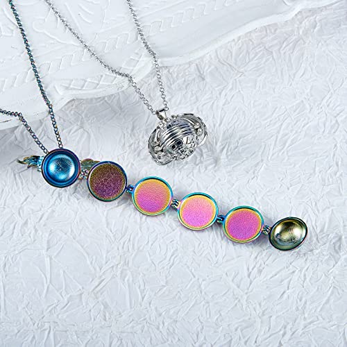 Ornaland Round Expanding Photo Locket Pendant Necklace for Women Men with Angel Wings, 4 Photo Locket Alloy Neck Decoration for Mother's, Platinum, 24.41 inch(62cm)