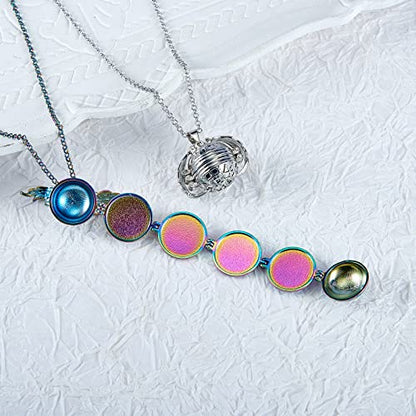 Ornaland Round Expanding Photo Locket Pendant Necklace for Women Men with Angel Wings, 4 Photo Locket Alloy Neck Decoration for Mother's, Platinum, 24.41 inch(62cm)
