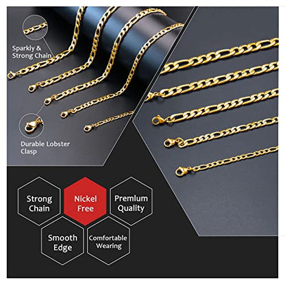 Monily 24K Gold Plated Figaro Chain Stainless Steel Necklace Men Women - color: 24K Gold Plated 8.5mm