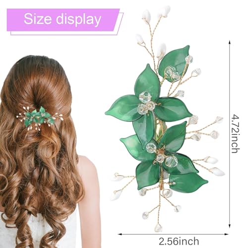 Wedding Hair Clips, Crystal Hair Pins Pearl Rhinestone Hair Barrettes, Bridal Flower Hair Pieces Pearl Headpieces Hair Accessories for Women Girls (Green) - color: Green
