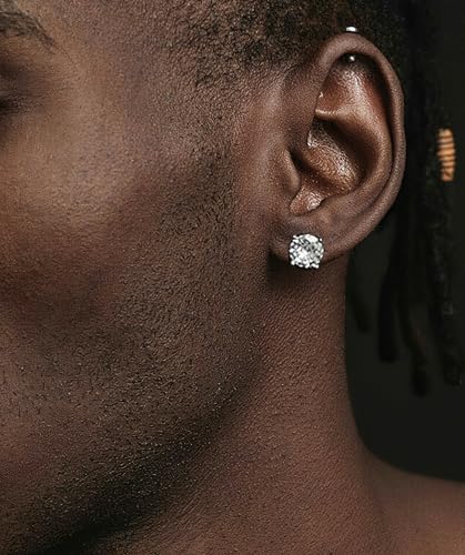 925 Sterling Silver Stud Earrings Simulated Diamond Round Cubic Zirconia Earring Set for Women Men 6-10MM - size: 10mm