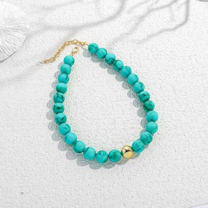 Chunky Beaded Necklace for Women Boho Statement Bead Necklace | Adjustable, Lightweight Choker, Round/Oval/Pebble Beads, Trendy Summer Beach Jewelry - color: Turquoise
