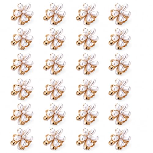 24 Pcs Gold Small Flower Hair Clips for Women Girls, Cute Mini Tiny Little Pearl Decorative Hair Claw Clips, Sparkling Metal Flower Sweet Hair Accessories