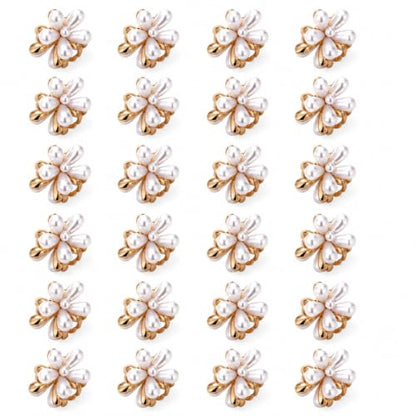 24 Pcs Gold Small Flower Hair Clips for Women Girls, Cute Mini Tiny Little Pearl Decorative Hair Claw Clips, Sparkling Metal Flower Sweet Hair Accessories
