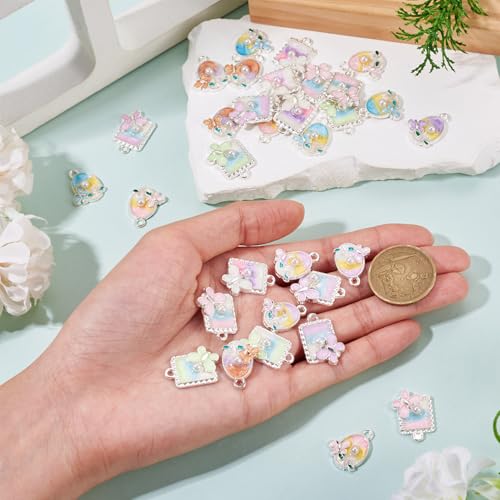 32Pcs Alloy Enamel Butterfly Charms Silver Plated Oval & Rectangle Floral with Imitation Pearl Bead Charms 3D French Style Oil Painting Pendants for Bracelet Necklace Earring - color: Silver Plated, 8 Colors