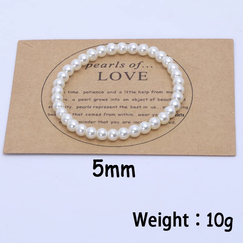 COLORFUL BLING Imitation Pearl Strands Choker Necklace Bracelet With Meaningful Card for Wedding Anniversary Birthday Party Gifts Bridal Jewelry Set - color: 5mm set