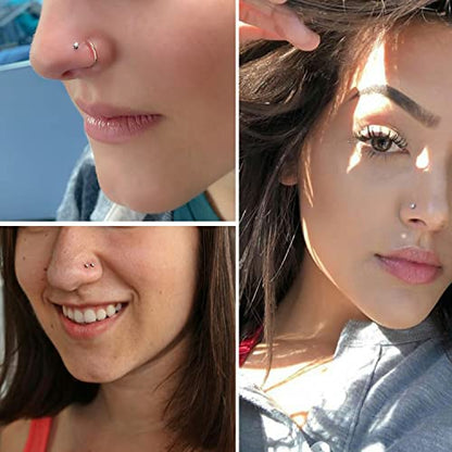 8PCS Titanium Nose Rings Stud, Gold Nose Ring for Women Men Hypoallergenic Nostril Hoops L Shape Nose Studs Corkscrew CZ Nose Piercing Jewelry Silver 18G & 20G Nose Ring Studs 2/2.5/3mm - style: Gold-12-three shape