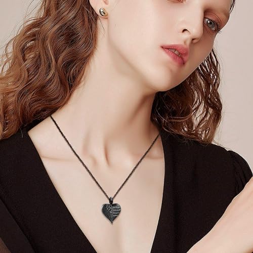 shajwo Cremation Heart Urn Necklace Ashes Jewelry for Women Men Keepsake Pendant Memorial Locket Ash Holder - color: Wing-G1 Black