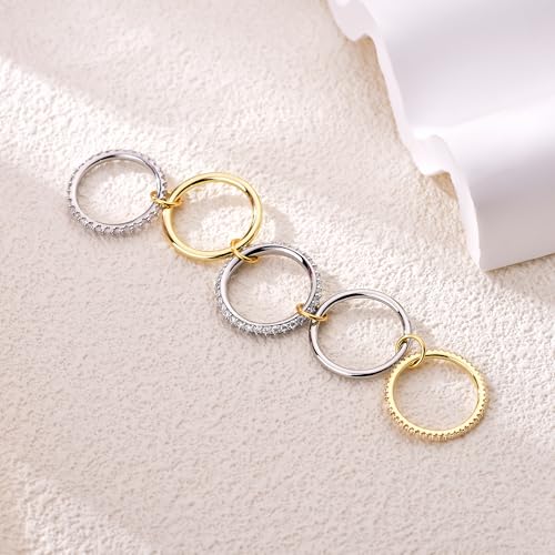 14K Gold Plated Interlocked Stackable Rings for Women Non Tarnish,Gold and Silver Cubic Zirconia Statement Rings Set,Mixed Metals Ring Two-Toned Connected Bands Stacking Jewelry - color: 3*silver rings & 2*gold rings