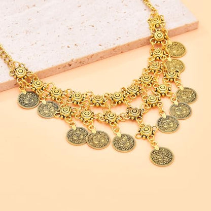 Boho Coin Charm Necklace for Women Layered Pirate Necklace Gold Coin Beaded Pendant Necklace Chunky Coins Tassel Ethnic Gypsy Costume Accessories Jewelry Gifts - style: B