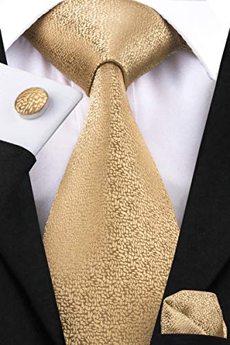 Hi-Tie 5Pcs Mens Solid Color Silk Tie Satin Pretied Bowtie Lapel Pin for Men Handkerchief Cufflink Wedding Gift Box - color: A Gold