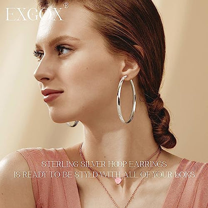 EXGOX 5mm Wide Gold Hoop Earrings for Women,Sterling Silver Hoop Earrings Large Silver Hoop Earrings Hypoallergenic Lightweight 14K Real Gold Plated Big Hoop Earrings for Women 30/40/50/60/70mm - color: Silver Color/70MM