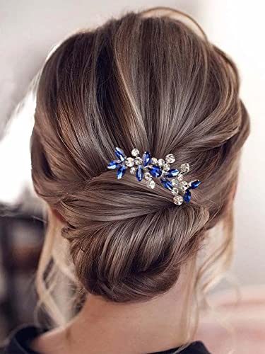 Catery Blue Wedding Hair Comb Crystal Bridal Side Clip Rhinestones Bridesmaid Hairpiece Accessories for Brides and Women (Blue) - color: D Blue