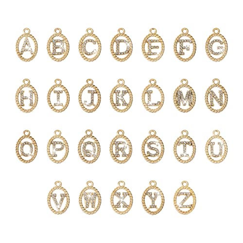 Craftdady Letter Charms Capital Pendants Mixed A-Z Initial Letter Number Charms DIY Bracelet Necklace Pendants for Jewelry Making, Gold, Antique Silver, Platinum - color: Golden + Crystal, Oval