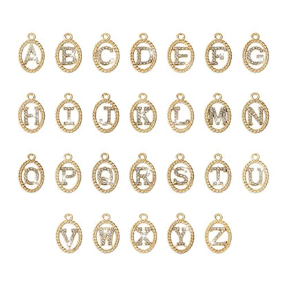 Craftdady Letter Charms Capital Pendants Mixed A-Z Initial Letter Number Charms DIY Bracelet Necklace Pendants for Jewelry Making, Gold, Antique Silver, Platinum - color: Golden + Crystal, Oval