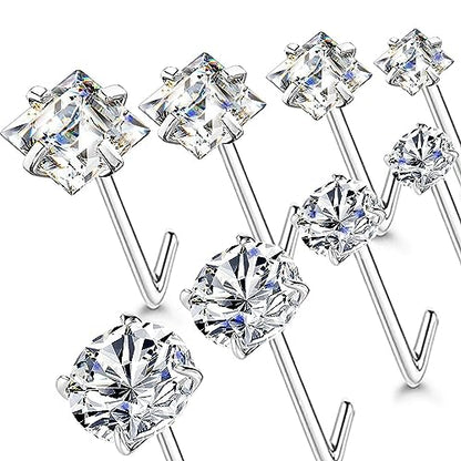 14k Gold Plated 316L Surgical Steel 22g/20g/18g Nose Rings Studs L-Shape Bone Screw Nostril Piercing 1.5mm 2mm 2.5mm 3mm 3.5mm 4.5mm CZ Nose Studs for Women - color: 18g 8pcs L Silver 316L Surgical Steel