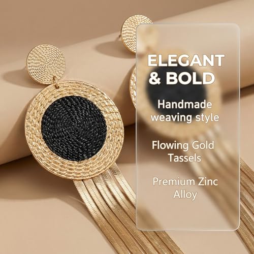 Black and Gold Earrings for Women,Geometric Statement Dangle Earrings with Long Snake Chain Tassel Pendant Earring - color: Gold-B