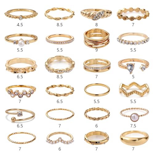 42-Piece Gold Tone Stackable Ring Set for Women, Boho Minimalist Stacking Rings with Crystal & Heart Accents, Adjustable Open Band Jewelry for Daily Wear - style: TZJ-003353-01