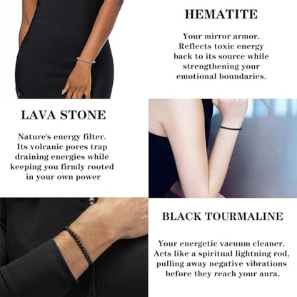 4mm 6mm 8mm Healing Crystal Bracelets for Women Men Natural Stone Beaded Stretch Bracelet Handmade Gemstone Reiki Spiritual Jewelry Gifts - color: Tourmaline+Lava+Hematite-Empath Protection, size: 4mm