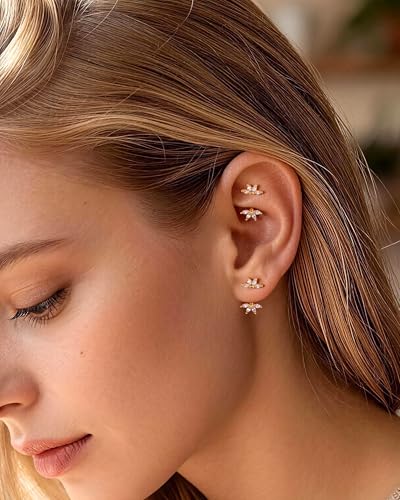 Lotus Rook Piercing Jewelry, 16G Eyebrow Rook Earrings, Stainless Steel Eyebrow Piercing Jewelry,Lobe Earrings 6/8MM - color: YG-6MM