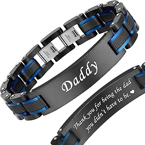 Holizaly Men's Stainless Steel Two Tone Square Link Bracelet, Black and Blue Ion Plated Black - color: blue-black 5
