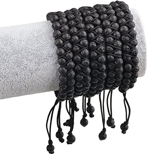 MASSIVE BEADS Double Layer Natural Chakra Healing Power Crystals Macrame Bracelet Yoga Stone Beads Gemstone Meditation Relax Anxiety Bangle for Unisex Women Men - color: Black Lava, size: 6mm