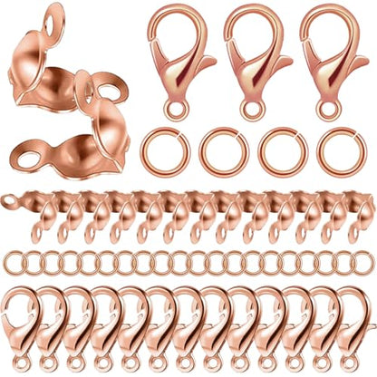 1000PCS Jewelry Making Accessories Set, 100 Lobster Claw Clasps 300 Crimp Beads Crimp Beads Clasps Caps 600 Open Jump Ring Connectors for DIY Bracelet Necklace Crafts Jewelry Making(Rose Gold) - color: Rose Gold