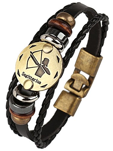Punk Alloy Leather Bracelet for Constellation Braided Rope Bracelet Bangle - style: Sagittarius