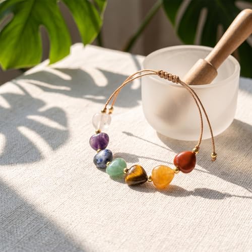 Heart Crystal Bracelet,Natural Gemstone Healing Bead Bracelet | Handmade Jewelry Gifts for Women Men,Graduation Gift for Her - color: S Love Bracelet