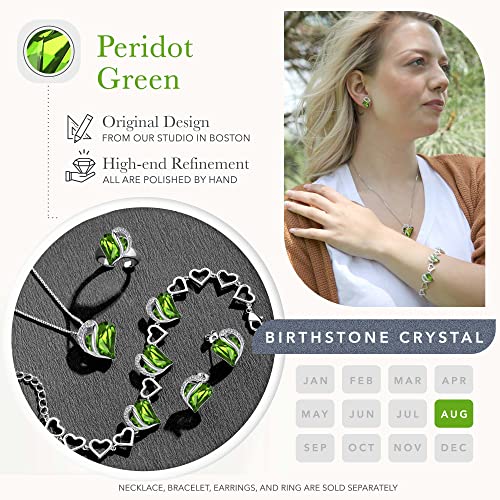 Leafael Infinity Love Heart Gift Bracelet for Women, Birthstone or Healing Stone Crystal, Silver Tone Birthday Jewelry for Her, Mom, and Wife, 7-inch Chain and 2-inch Extender - color: 08-August-Peridot Green
