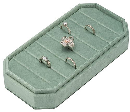 Velvet Ring Organizer Display Tray Jewelry Box Earring Holder Case | for Wedding Birthday Christmas Day (Emerald Green) - color: Emerald Green